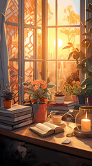 
Illustration of a woman practicing meditation, yoga, relaxation in her calm and cozy home, with tranquility, peaceful mind, well-being and serenity - Generated by Generative AI