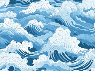 Fototapeta na wymiar Traditional illustration of bombora Chinese / Japanese ocean waves. The waves are big and choppy. Tile style,