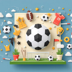 soccer decoration poster in paper cute style, generative AI
