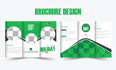 Modern Travel  Trifold Brochure Template Design.  Simple and minimalist promotion layout with blue color.