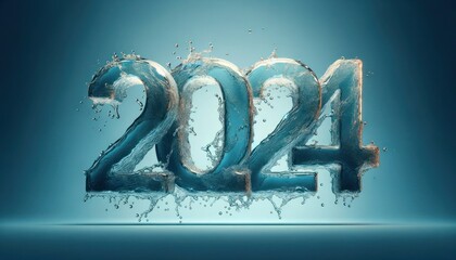 Happy new year 2024 in fluid water style