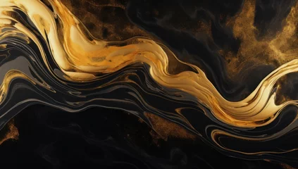 Deurstickers Abstract black and gold marble texture, ideal for sophisticated graphic designs or luxury branding. © StockWorld
