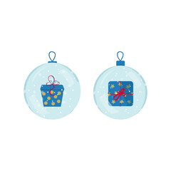 A Christmas ball on the Christmas tree. Vector set of balls with a gift.