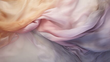 a close up of a pink, yellow, and white dress with a long train of sheer fabric on the bottom of the dress and the bottom of the skirt. - obrazy, fototapety, plakaty