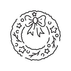 Happy Merry Christmas wreath crown line style icon vector illustration design