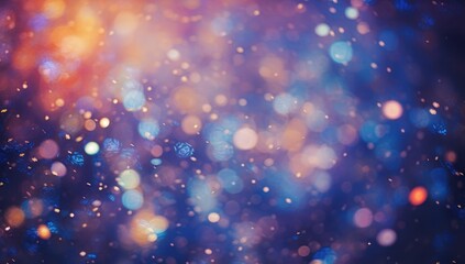 Glittering bokeh lights on a vibrant, cosmic background, ideal for festive occasions and creative projects.