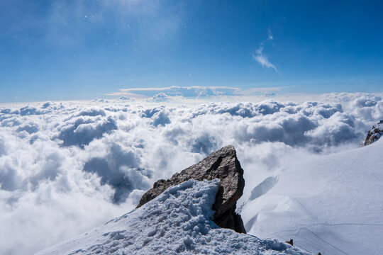 Switzerland, Panoramic view on Snow Alps and Blue Sky around Titlis mountain. Monte rosa or Dufourspitze The Spaghetti Tour is a traverse of the Monte Rosa massif.