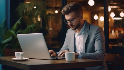 A man working on a laptop, embodying the essence of a freelancer with a computer, showcasing the modern work-from-anywhere lifestyle.