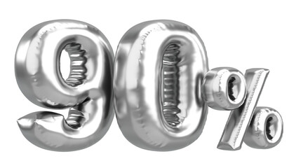 Ninety percent. 90% balloon text. 3D illustration.