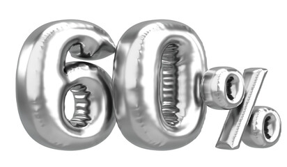 Sixty percent. 60% balloon text. 3D illustration.