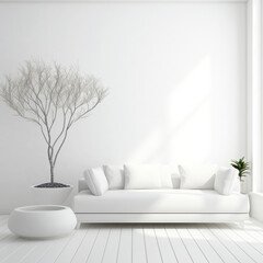Fototapeta na wymiar All white furniture on a white background, modern home decore