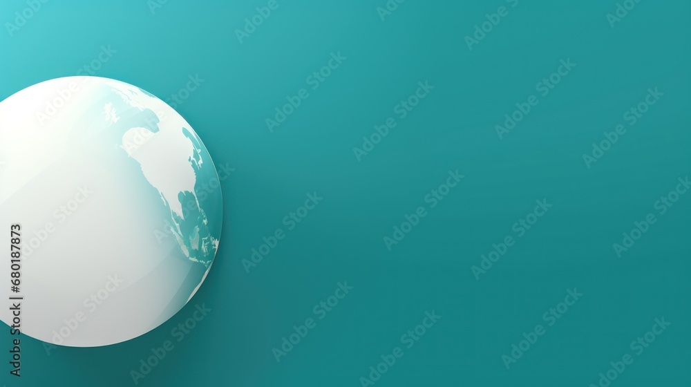 Poster a close up of an egg with a map of the world in the center of it on a teal blue background with a sh