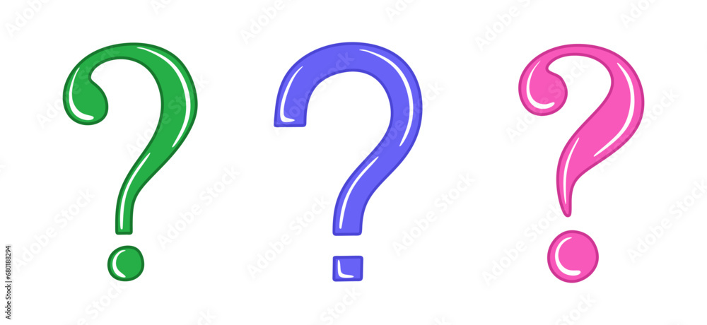 Poster set of colorful question marks. various interrogation signs isolated on white background. punctuatio