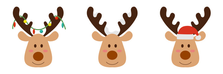 Cute alpacas and deer wear Christmas costumes. Vector animal holiday cartoon character illustration