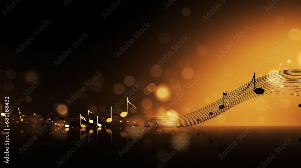 Poster a group of musical notes on a black background with a blurry image of a group of musical notes on a 