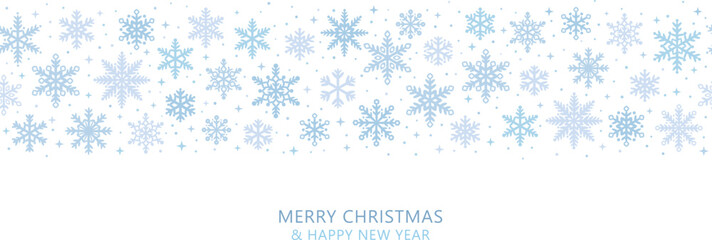 Merry Christmas snowflake border seamless repeat pattern, winter background banner, holiday greeting concept design