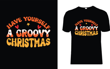 Vector Merry Christmas Groovy T-Shirt Design