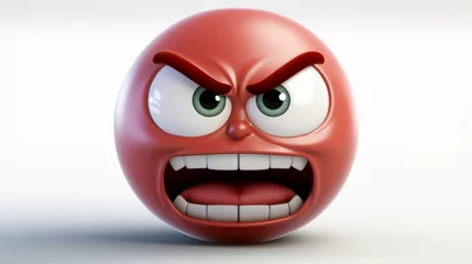 Fotobehang Angry Face Emoji. A red face with a frowning mouth and eyes and eyebrows scrunched downward in anger © Vladimir