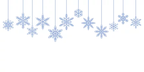 Fotobehang Blue winter border, festive vector background white and blue isolated snowflake design, holiday decoration © Kati Moth