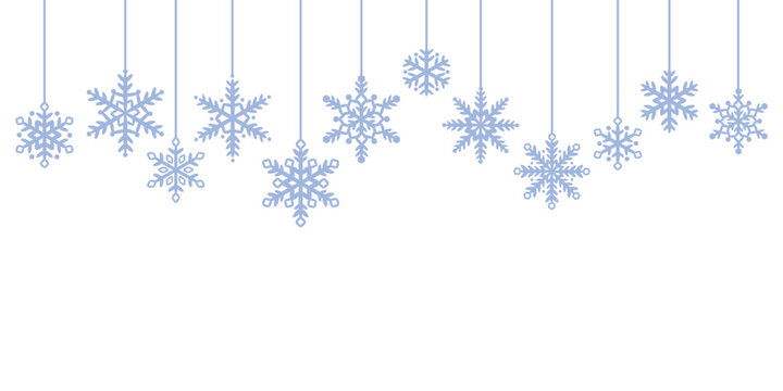 Blue winter border, festive vector background white and blue isolated snowflake design, holiday decoration