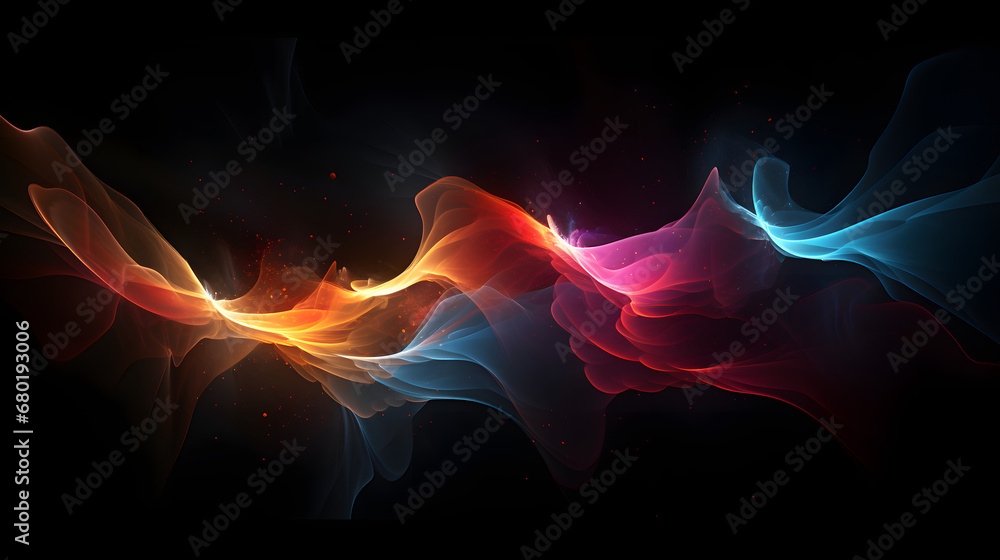 Wall mural abstract shiny color gold wave light effect illustration glow element dark background generativ ai