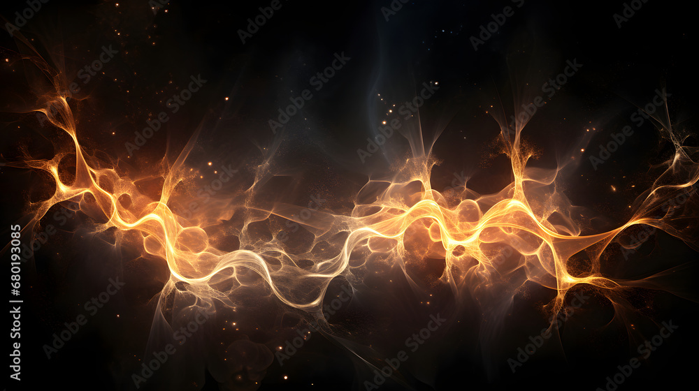 Wall mural abstract shiny color gold wave light effect illustration glow element dark background generativ ai