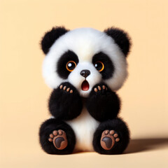 Photo of a Shocked cute panda on solid color background. ai generative