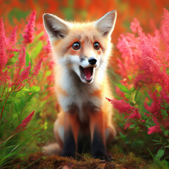 Obraz premium Photo of a Shocked real fox on nature background. ai generative