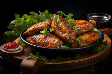 Fototapeta premium Mesmerizing Close-Up: Succulent Teriyaki Glazed Chicken Wings
