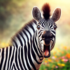 Fototapeta na wymiar Photo of a Shocked zebra on nature background. ai generative