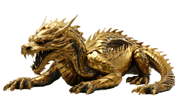 Golden Dragon Statue Chinese New year . isolated on transparent background 