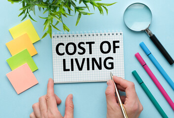 The cost of living. A text label in the planning notebook. The calculation of the costs of home...