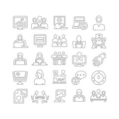 Pixel-perfect icons for meetings manager, organizer, business