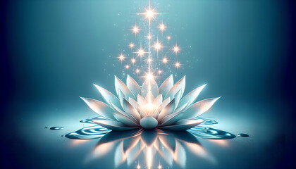 Ethereal Light Blossom: Luminous lotus flower with stars, perfect for Enlightenment Concept Art, Generative AI