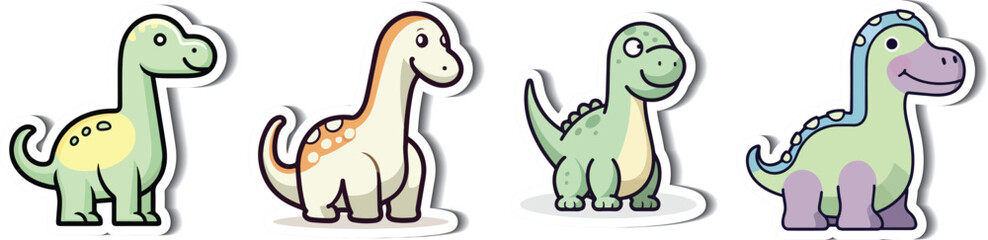 Obraz premium Cute Dino Cartoon: Delightful and charming cartoon dinosaurs, perfect for playful designs, educational projects, and adding a touch of prehistoric fun.