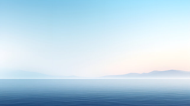 Tranquil Ocean with Misty Island: Blue Gradient Ambient Wallpaper