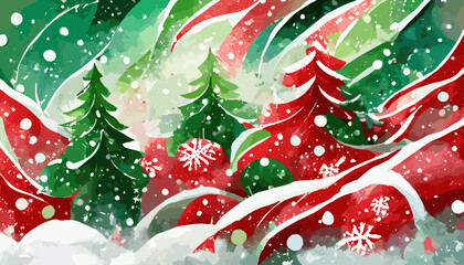 Playful and whimsical Christmas abstract backdrop, with a joyful fusion of peppermint reds, snowy whites, and festive greens.