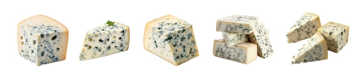 Blue cheese. A Slice of Blue Cheese isolated on transparent background - obrazy, fototapety, plakaty