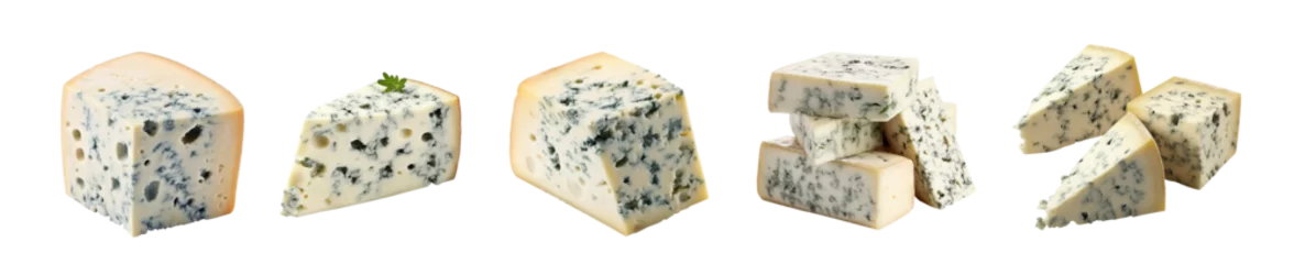Fotobehang Blue cheese. A Slice of Blue Cheese isolated on transparent background © innluga