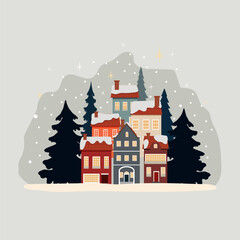 Winter landscape in flat style. The Christmas landscape. Vector illustration
