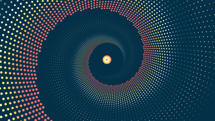 Abstract spiral dotted round vortex background in dark.
