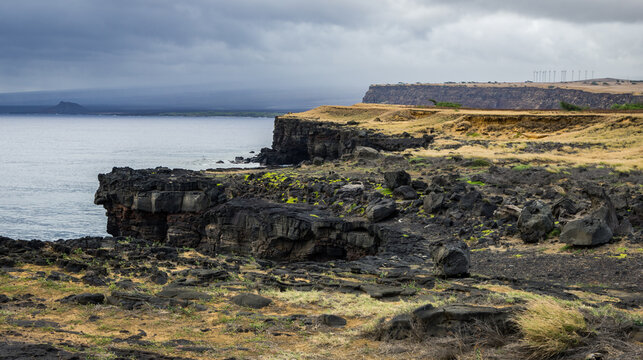 Hawaii view of the cliffs of south point historical