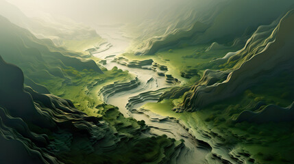 abstract mountains with river. Generative Ai