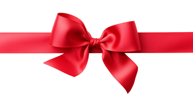 Red satin ribbon with a bow tie isolated