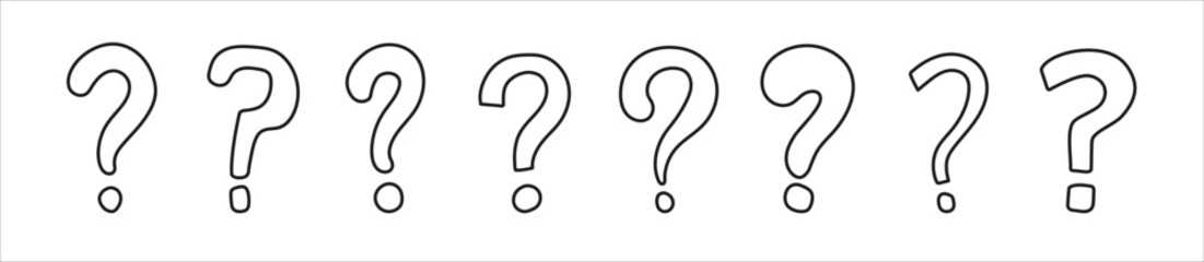 Line hand drawn sketch question sign. Question mark doodle icon set vector