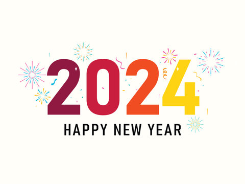 Happy New Year 2024 colorful truncated numbers illustration Images for posters, signs, greetings and celebrations for the New Year 2024. Images for New Year designs.