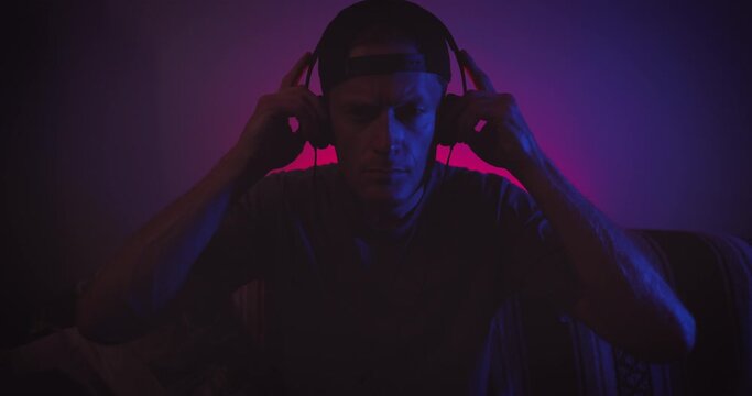 Man listening to music on headphones 
