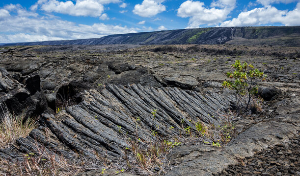 Hawaii Chain of craters road lava flow plains and sky