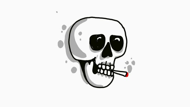 the hand drawn animation smoking skull