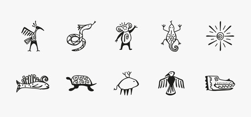 Native african tribal cave drawings. Native american tribal hand drawn symbols